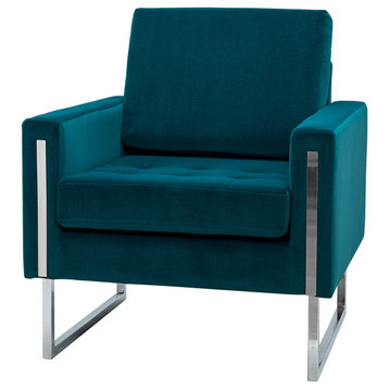 Velvet Club Accent Chair with Mental Legs, Teal