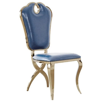 Modern Upholstered Blue Dining Chair, Golden Frame Set of 2