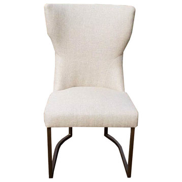 Neutral Linen Fabric Dining Chair with Rustic Bronze Frame