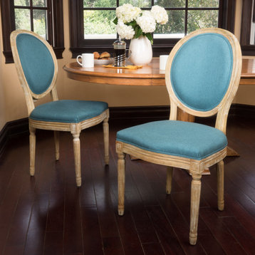 GDF Studio Phinnaeus French Country Fabric Dining Chairs (Set of 2), Dark Teal