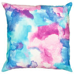 LR Home - Mod Watercolor Indoor/Outdoor Throw Pillow, 18"x18" - Add color and a soft touch to your space, indoor or out! This 100% polyester Watercolor pillow was handmade with versatility in mind. Sturdy enough to withstand the elements of the great outdoors while simultaneously being deliciously plush, this piece features an abstract watercolor design on the front and a pop of bright blue on the back. This pillow is sure to add color and cushion to any decor, from the living room to the patio.