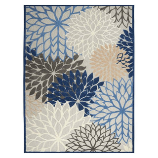 10' X 13' Blue Floral Non Skid Indoor Outdoor Area Rug - Contemporary ...