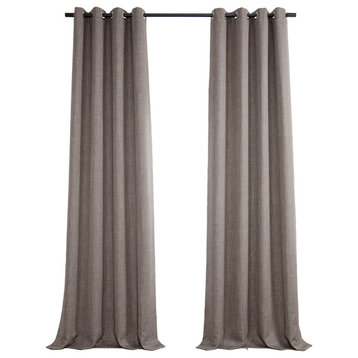 Faux Linen Grommet Room Darkening Curtain Single Panel, Mink, 50"x84"