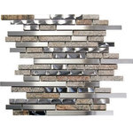 Wallandtile.com - Oddysey Quarry Interlocking Blend Tile, 30 Sq. ft., 12"x12" - Stainless Steel and Brown Stone Interlocking Blend Mosaic