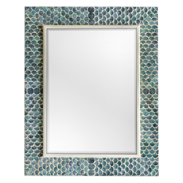 Luxe Large Aqua Blue Coastal Mosaic Wall Mirror | Vanity Scales Green