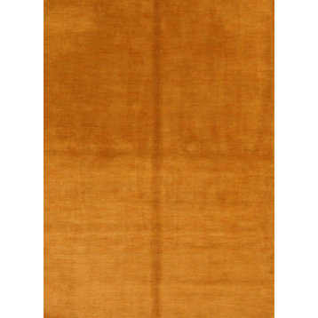Gabbeh Contemporary Solid Color Hand-Knotted Oriental Rug, Orange, 7'9"x5'8"
