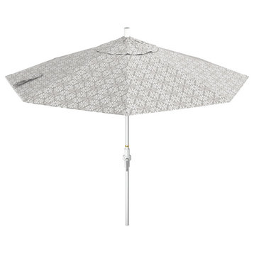9' Patio Umbrella White Pole Ribs Collar Tilt Crank Lift Pacific Premium, Spiro Graphite