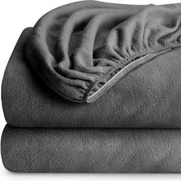Bare Home Fleece Fitted Bottom Sheet Multi-Pack, Gray, Full, Set of 2