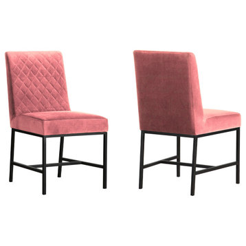 Napoli Pink Velvet and Black Leg Accent Dining Chair- Set of 2