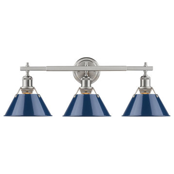 Orwell PW 3-Light Bath Vanity Pewter With Navy Blue Shades
