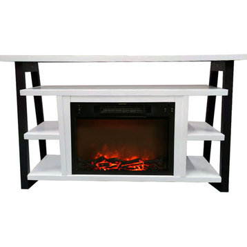 32" Industrial Chic Electric Fireplace Heater, White/Black