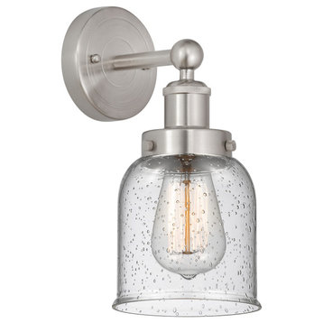 Edison Small Bell 7" Sconce, Brushed Satin Nickel, Smoked Shade