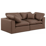 Meridian Furniture - Comfy Upholstered Modular Sofa, Brown, 2-Piece: 2 Corner Chair, Vegan Leather - Give your space a whole new look with this brown Comfy vegan leather sofa. This handsome sofa fits nicely with other items in the Comfy collection and is a versatile seating option designed for adaptability, comfort and style. Wrapped in rich brown durable vegan leathered upholstery, this sofa offers a plush embrace of overstuffed down feather cushions, carefully crafted to deliver the highest level of comfort. The perfect seat for creating an oasis for relaxation, this sofa has thick foam surrounding its frame for added support and coziness.