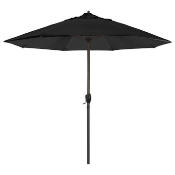 9' Bronze Auto-tilt Crank Lift Aluminum Umbrella, Olefin, Black