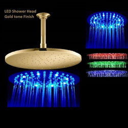 16" Gold Tone Round Color Changing LED Rain Shower Head - Showerheads And Body Sprays