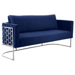 Meridian Furniture - Casa Velvet Upholstered Sofa, Navy, Chrome Finish - Bring modernity to the forefront with the addition of this Casa velvet chair. Destined to become the most-talked-about addition to your room, this eye-grabbing sofa is an attention-getter from all angles. Its soft navy velvet upholstery is touchably soft and feels great against the skin, and its chrome iron metal frame featuring a honeycomb pattern lends the chair an up-to-the-minute feel. Pair it with other items in the Casa collection for a streamlined look.