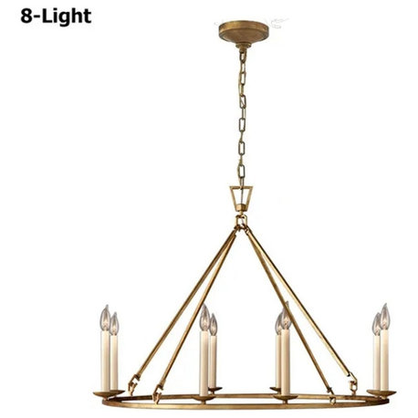 Rustic Candle 8-Light Round Chandelier Antique Brass Living Room