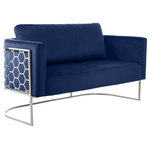 Meridian Furniture - Casa Velvet Upholstered Loveseat, Navy, Chrome Finish - Bring modernity to the forefront with the addition of this Casa velvet chair. Destined to become the most-talked-about addition to your room, this eye-grabbing loveseat is an attention-getter from all angles. Its soft navy velvet upholstery is touchably soft and feels great against the skin, and its chrome iron metal frame featuring a honeycomb pattern lends the chair an up-to-the-minute feel. Pair it with other items in the Casa collection for a streamlined look.