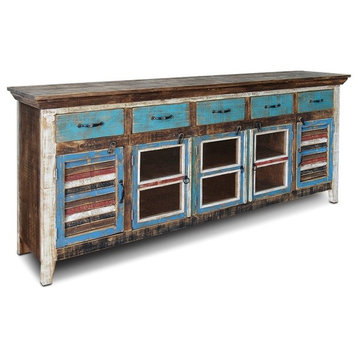 Rustic Distressed Reclaimed Solid Wood Curio Cabinet With Glass Door and Shutter