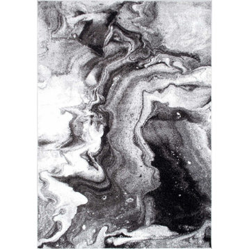 Maren Abstract Marbling Art Area Rug, Gray, 7'6"x9'6"