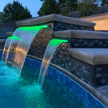 Custom Lagoon shaped polymer vinyl liner pool with Multi-level Waterfall