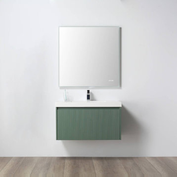 Floating Bath Vanity, Wall Mounted Vanity, Green, 36" W/ Sink