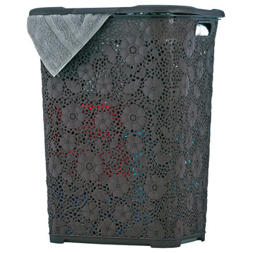 Superio Plastic Lace Laundry Hamper with Lid and Handles, 50-liter, brown.