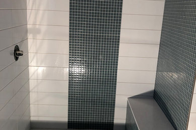 Bathroom - modern green tile, white tile and porcelain tile bathroom idea in Los Angeles