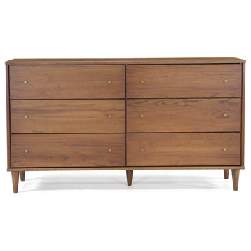 Grain Wood Furniture Mid Century Solid Wood 6-Drawer Dresser, Brushed Walnut