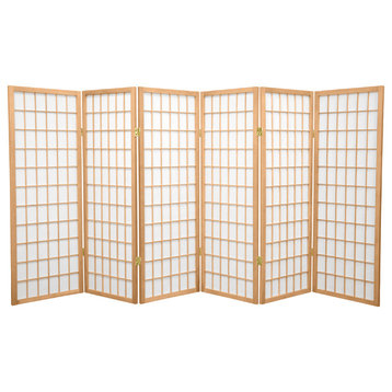 4' Tall Window Pane Shoji Screen, Natural, 6 Panels