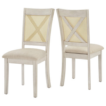 Auman Cane Accent Dining - X-Back Chair (Set of 2), Antique White Finish