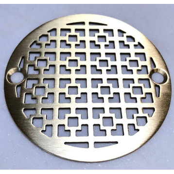 3.25 Inch Round Shower Drain Cover, Geometric No 1 design by Designer Drains, Brushed Stainless Steel/Nickel, 3.25"