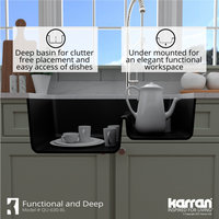 Karran Undermount Quartz 32" 60/40 Double Bowl Kitchen Sink, Black