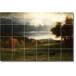Picture-Tiles.com - Albert Bierstadt Landscapes Painting Ceramic Tile Mural #3, 72"x48" - Mural Title: Autumn Landscape The Catskills