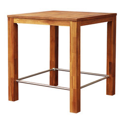 Interbuild Chicago Solid Wood Indoor/ Outdoor Bar Table, Golden Teak 90x90x95 cm - Outdoor Dining Furniture