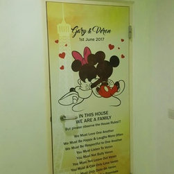 Door Decal Art Installation "Mickey Mouse with customized wordings" - Wall Stickers