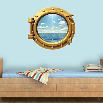 VWAQ Ocean View Wall Sticker Porthole Beach Window Peel And Stick Vinyl Decal