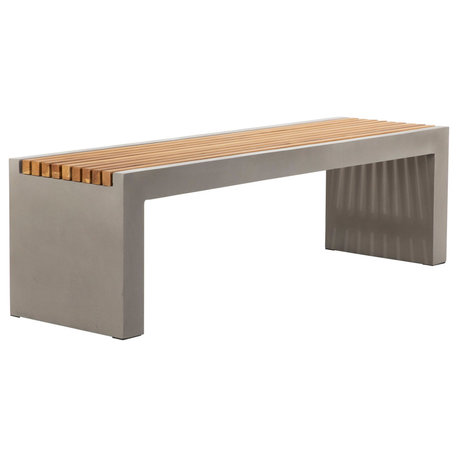 Alania 60" Concrete and Teak Indoor-Outdoor Bench