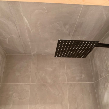 Large Format Tile Modern Bath Remodel French Shower Door