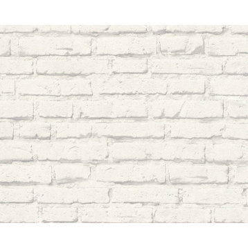 Textured Wallpaper Brick Rustic, 343992, Gray White, 1 Roll