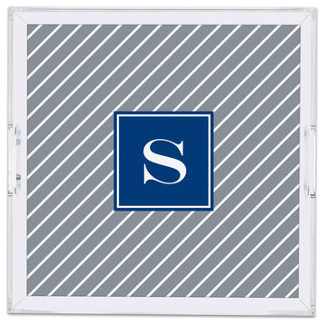 Square Lucite Tray Kent Stripe Single Initial, Letter I