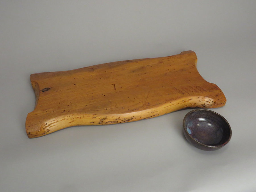 #15030 Rear Detail. #15030 Hand-Carved Serving Tray. Reclaimed Poplar, Ceramic B