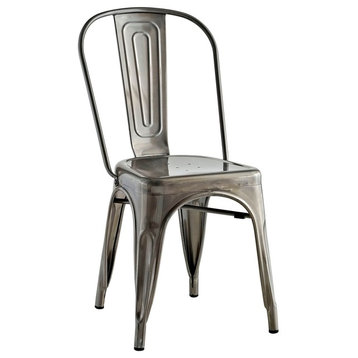 Modern Industrial Distressed Antique Vintage Style Dining Chair, Silver, Metal