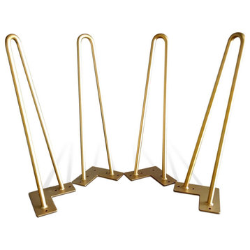 Premium 2 Rod INCLINED Hairpin Legs - Brass 1/2" Diameter- Set of 4 - 16"