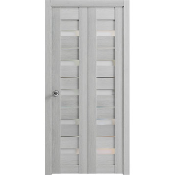 Closet Bi-fold Doors 56 x 96, Quadro 4445 Light Grey Oak & Frosted Glass