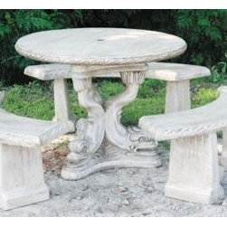 Athens Stone Tri Fish Table Set - Outdoor Dining Tables