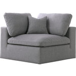 Meridian Furniture - Serene Linen Textured Fabric Deluxe Comfort Modular Corner Chair, Gray - There's lots to love about the Serene linen textured deluxe cloud-like comfort modular collection, and this piece is not an exception. The soft Gray linen textured fabric is cozy and sleek to the touch while the overstuffed down/feather cushions provide gentle support so you can relax and unwind like a VIP. Customize your seating with this modular set by adding the pieces you like most. Latches under each piece make it easy to snap them into position for a look that's modern yet welcoming.