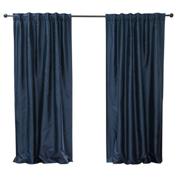 Faux Silk Blackout Curtains, Navy, 84"