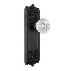 Vintage Door Hardware Egg & Dart Plate with Crystal Knob - Brackets