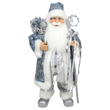 Ice Palace Standing Santa Claus in Blue and Silver Figure